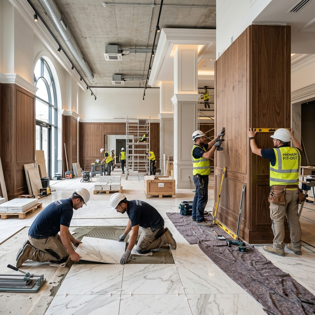 Hotel interior fit-out with luxury flooring and custom joinery