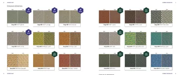 Fabric swatch chart with woven outdoor fabric samples in warm and cool colours