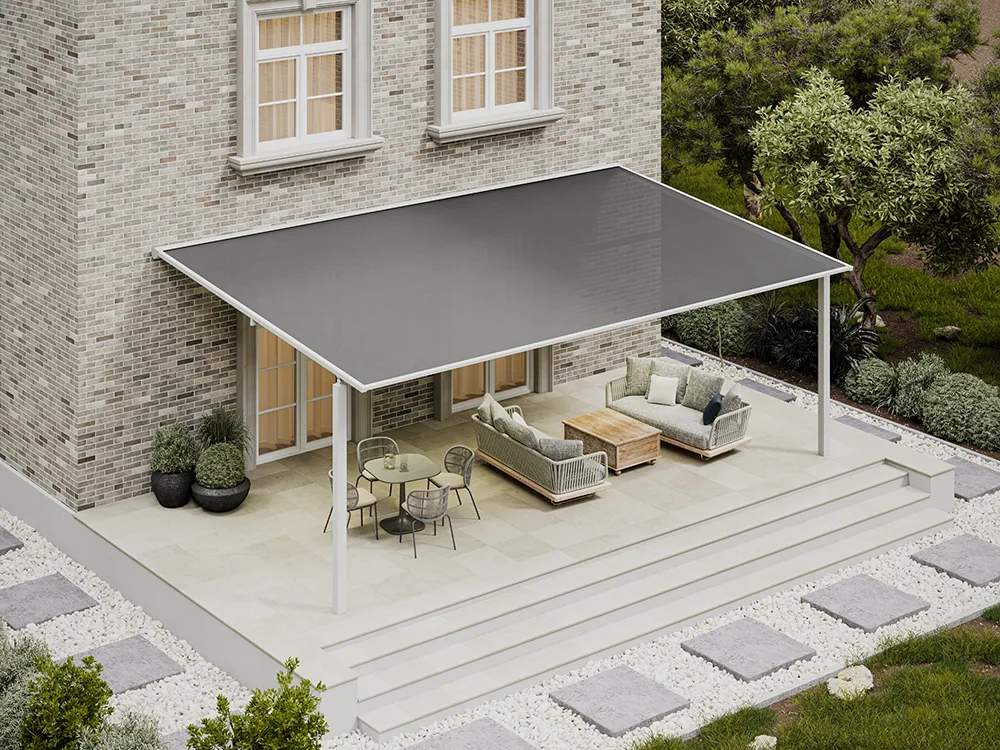 Pergola terrace with zip screens closing the sides, seen from above